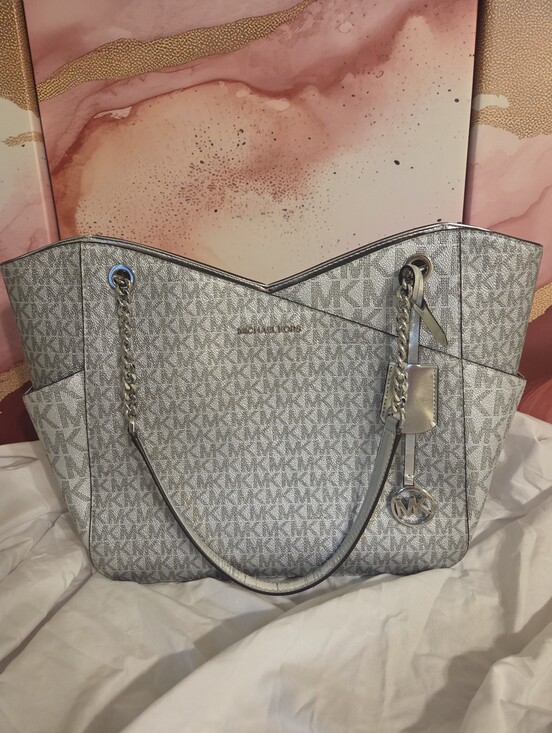 Michael Kors Handbags - Michael Kors Silver MK Signature Tote 03438